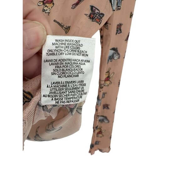 Disney Top‎ Blouse Shirt Cropped Semi-sheer Size L Winnie the Pooh Long Sleeve - Picture 4 of 10